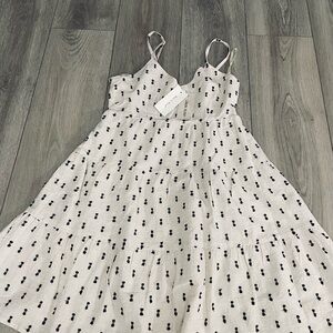 Sim Sam Dress Women  Small Ivory/Black   Sleeveless Cottage Peasant Boho